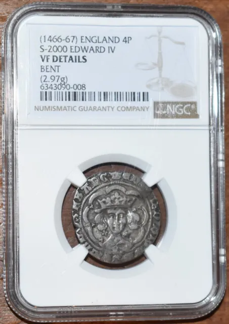 1466-67 England 4P S-2000 Edward IV - NGC VF Details, Scarce Classic Silver Coin