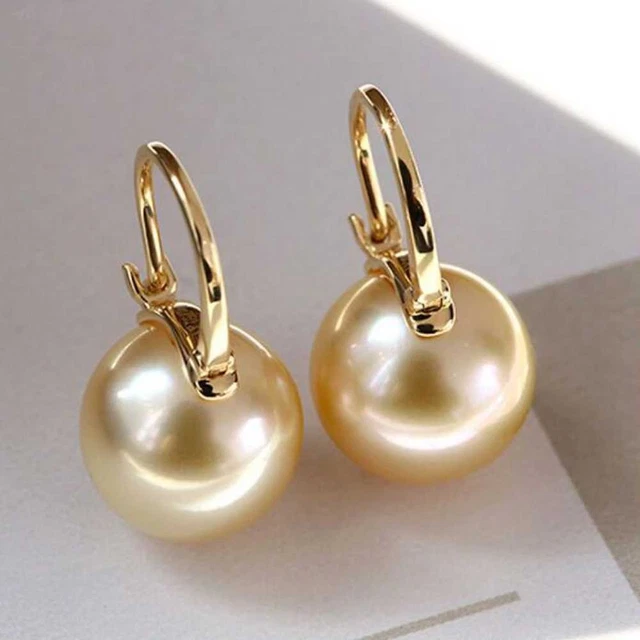 Lucky 12MM Champagne Shell Pearl Stud Earrings Jewelry Mother's Day Gift