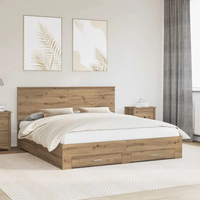 BED FRAME WITH Drawer Artisan Oak 180 x 200 cm Engineered Wood vidaXL £ ...