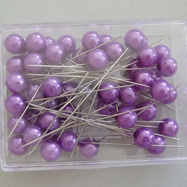 Agujas de Perlas 50x Pin Decoración Rosa Boda Bautizo Bricolaje Púrpura 10mm