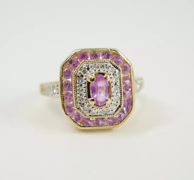 5X3MM PINK SAPPHIRE Halo Diamond & Pink Sapphire Ring 14k Yellow Gold ...