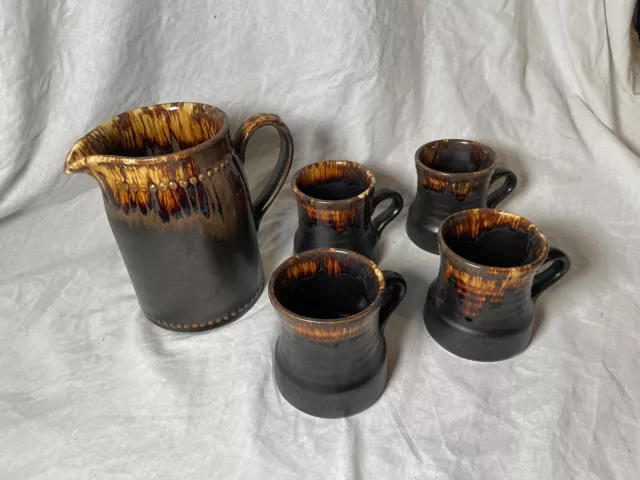 Vintage Crown Lynn New Zealand Pottery Set ⭐️ 4x Mugs & Milk Jug⭐️RARE