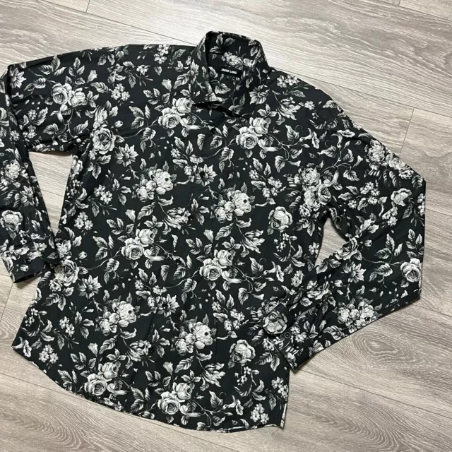 Jared Lang Black White Floral Long Sleeve Button Sport Shirt Mens Large