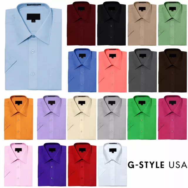 New Men's Regular Fit Short Sleeve Solid Color Dress Shirts - 23 colors