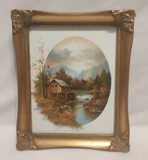 Vintage Framed Oil Painting 9x11 Signed NATHAN Mountain Nature Autumn Fall