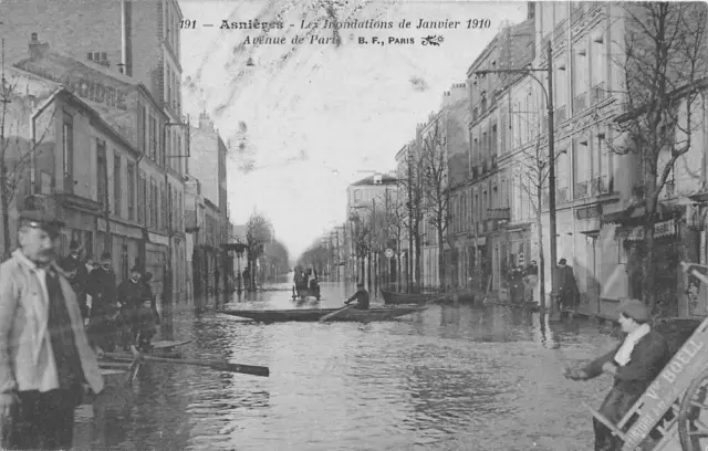 Cpa 92 Asnieres Crue De La Seine 1910 Avenue De Paris