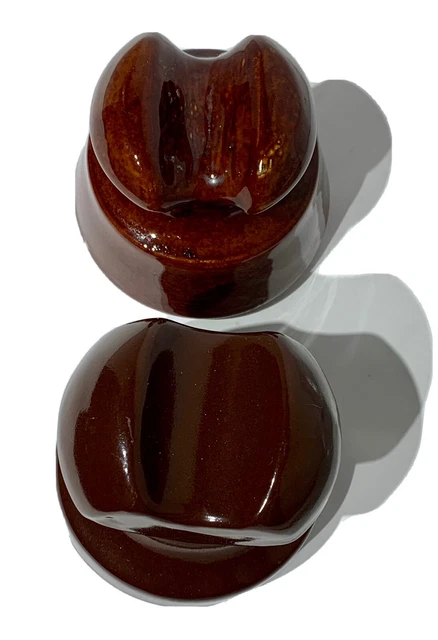 2 Vtg Brown Ceramic Porcelain High Voltage Electric Pole Power Line Insulators. 5