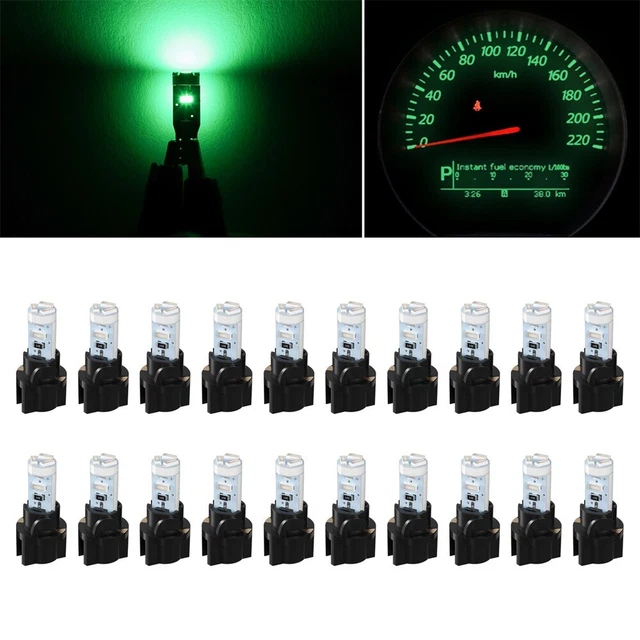 20pcs T5 Green 3014 LED Instrument Gauge Cluster Dash Light Bulbs W/ Sockets