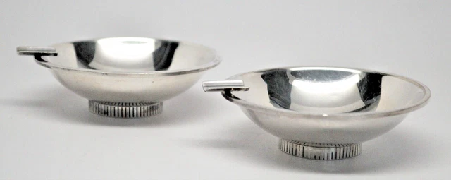H Nils Denmark 925 Sterling Silver Modernism Circular Fluted Ashtray Set of 2