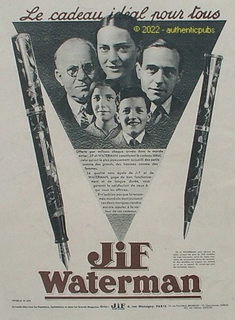 Publicite Jif Waterman Stylo Plume Le Cadeau Ideal Pour Tous Plume De 1932 Ad