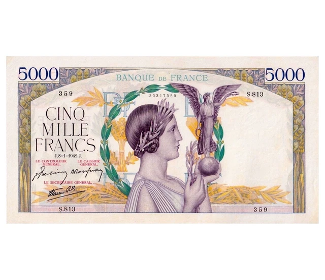 #66350 - 5000 Francs Victoire FRANCE 1942 F.46.32  Condition : XF +