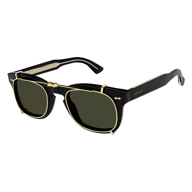 New Authentic GUCCI GG0182S 008 Shiny Black With A Gold Rimmed Folding Clip-O...