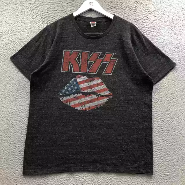 Kiss Junk Food T-Shirt Men's XXL Short Sleeve Graphic Crew Neck Dark Gray