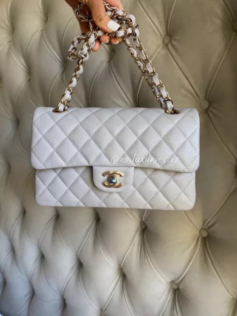 Authentic NWT Chanel Classic Double Flap Medium Beige Clair Caviar Gold  Hardware