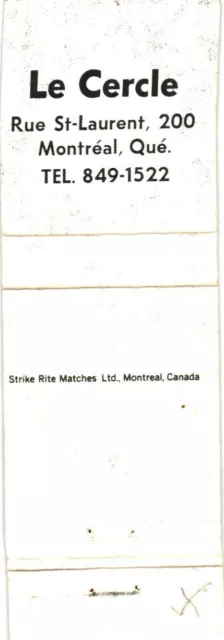 Montreal Quebec Canada Le Cercle Vintage Matchbook Cover 2