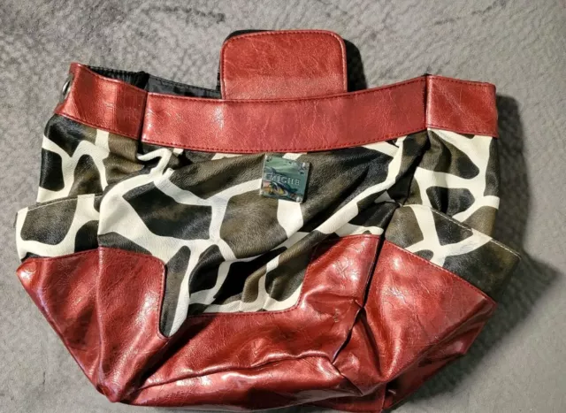 Miche JOELLA DEMI Black/White Animl Print Red Faux Leathr Side Pockets Shell EUC