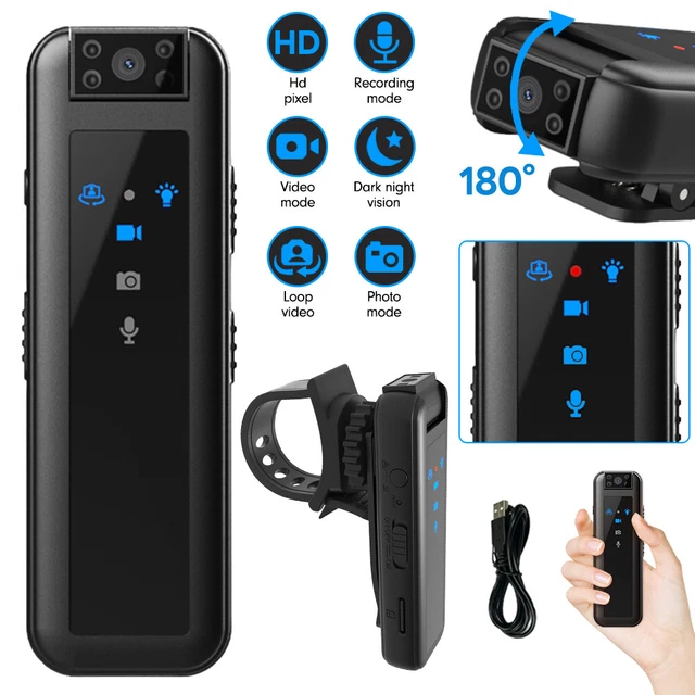 1080P HD Mini Police Body Camera – 180° Rotation, IR Night Vision, 30Hr Battery
