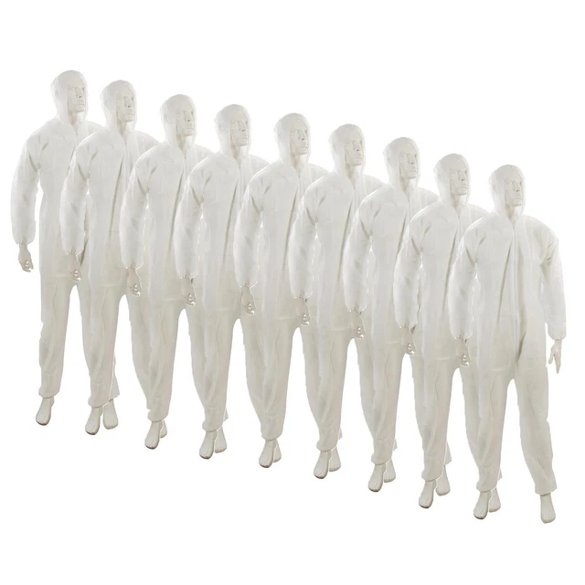 DISPOSABLE COVERALLS WHITE Hood Paper Suit Painters Protective Overalls