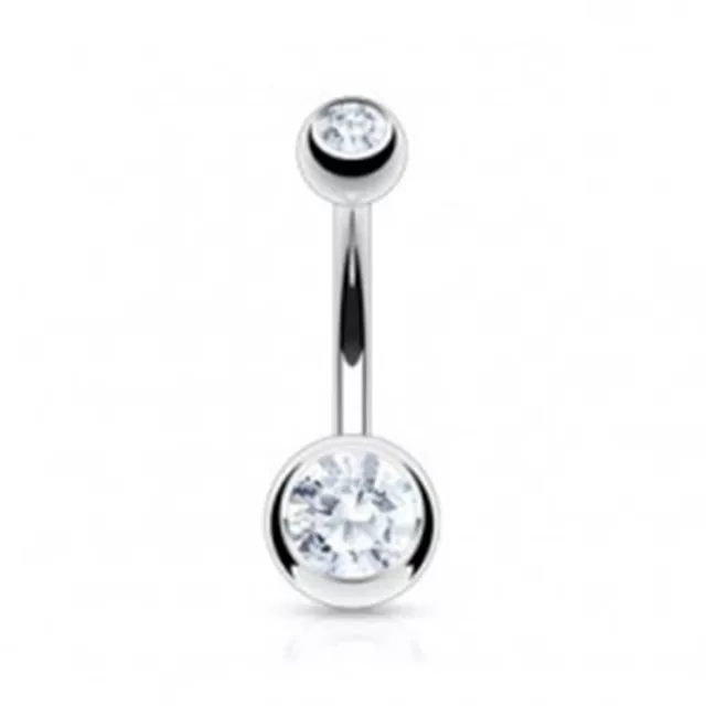 Belly Ring Double Clear Gems Non Dangle Naval Steel Body Jewelry
