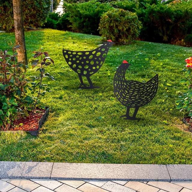 Hühnerhof Kunst Outdoor Garten Hinterhof Rasenpfähle Metall Hof Dekor Henne F8A2