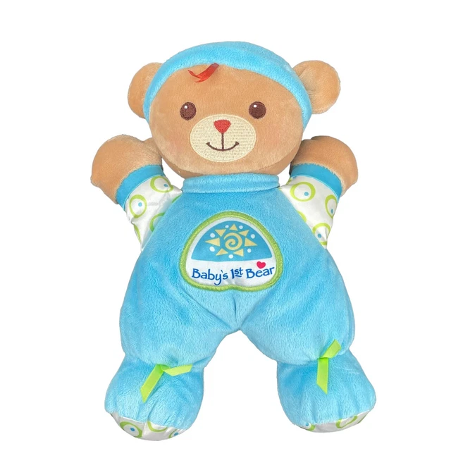 Fisher Price Babys First 1st Teddy Bear Plush Lovey Doll Rattles Blue 2008 10"