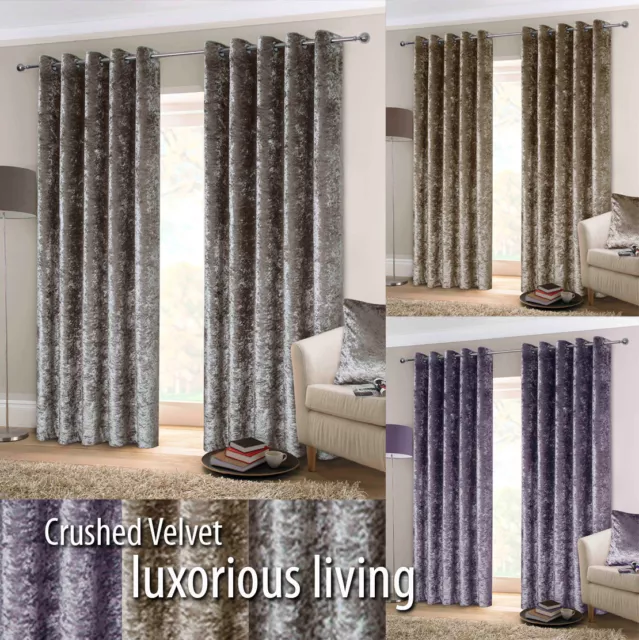 Pair Lined EYELET CRUSHED VELVET Heavy Curtains, Cushions avaiable separately