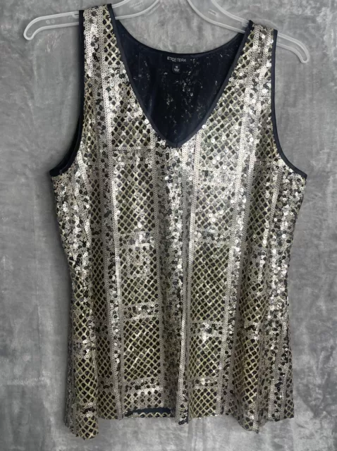 Etcetera Women’s Blouse Tank, Black and gold sequin