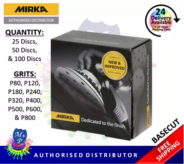 Mirka Basecut 150mm 6" Sanding Discs Packs of 25, 50 or 100 Abrasive Grit 40-800