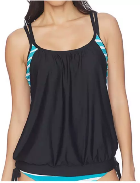 Next Women's Synchrony Double Up Soft Cup Tankini Top,Teal, Size 36B/C