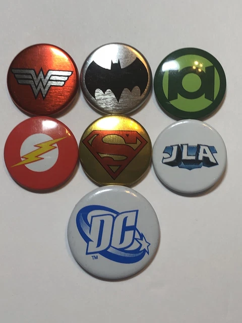 DC Comics 7 Pin Button Set JLA Superman Wonder Woman Batman Green Lantern