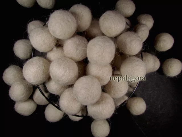 F88 Handmade Felt ball wool 2cm pom pom Cream bead Kids craft Deco Garland Nepal