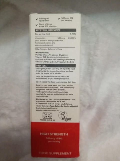 B12 LIQUID 500MCG B12 Complex 60 Servings 60ml Orange Flavour (Vivo ...