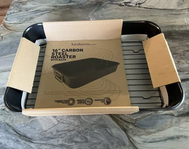 16" Carbon Steel Non-Stick Roaster Pan & Rack New in Packaging Sedona Kitchen