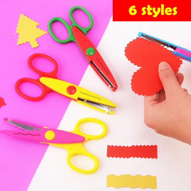 Kids Paper Craft Scissors 6 Cutting Patterns Curved Edges DIY Decorative Scis#w#