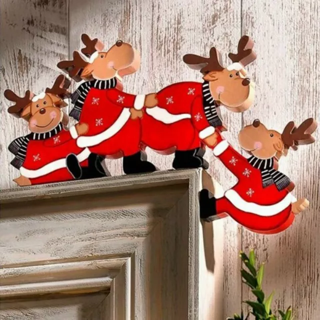 1X Christmas Door Frame Decoration Santa Claus Christmas Elk Wooden Door Decor