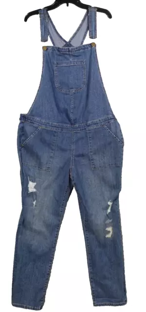 A glow Maternity Jeans Overalls Womens Large Medium Wash Distressed NWT $60