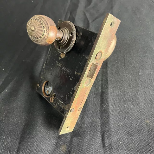 Antique Solid Brass Victorian Lock & Oval Door Knob 1900’s Art Noveau