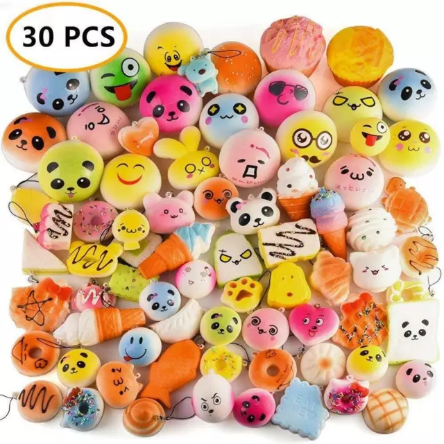 30PCS Random Kawaii Squishies Bun Toast Donut Soft Bread Squishy Charm AU