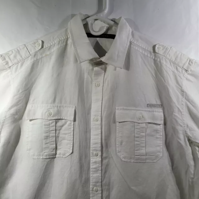 Sean John Men's XLT Tall White Cotton Linen Sleeve Military Style Shirt