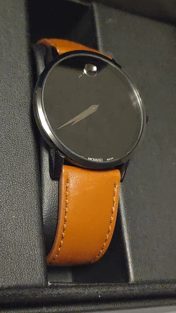 MOVADO 0607273 Museum Black Dial Cognac Leather Strap Men's Watch ~ Great Gift