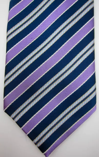 NEW $195 Ermenegildo Zegna Purple Gold Blue White Stripe Silk-Cotton Tie Italy