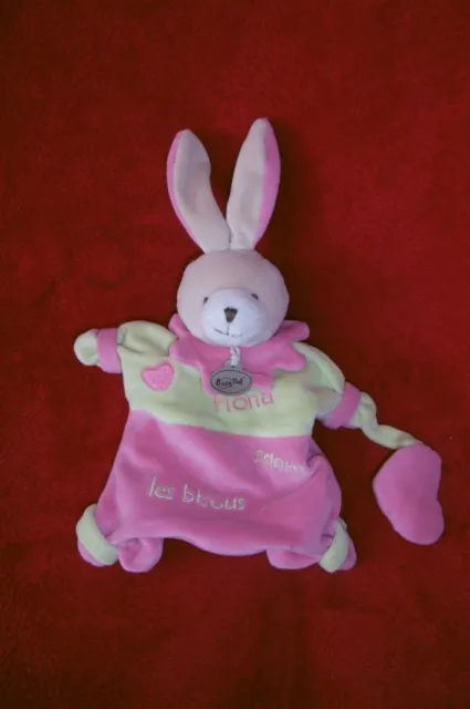 Doudou Marionnette Baby Nat Lapin Fiona Adore Les Bisous Vert Rose  Neuf