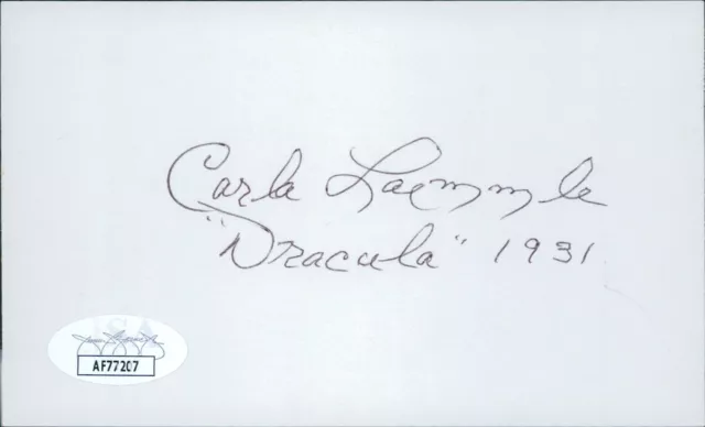 Carla Laemmle Actress Signed 3x5 Index Card JSA Authenticated
