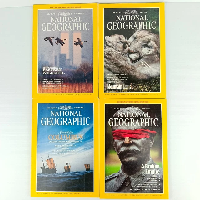 VINTAGE 1992 - 1993 National Geographic Magazine Lot Bundle x 4