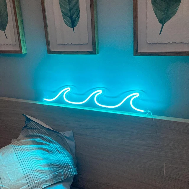 WAVE NEON SIGNS Light Blue LED Night Lights with Dimmable Switch for ...
