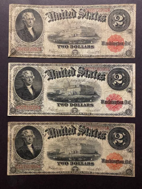 1917 $2 Two Dollar Note ✯ Red Seal Large Size Legal Tender Estate Lot Rare ✯