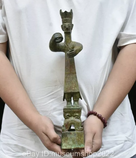 15.2 " Rare Old Chinese Bronze Ware Dynasty Palace Sanxingdui Figure Statue