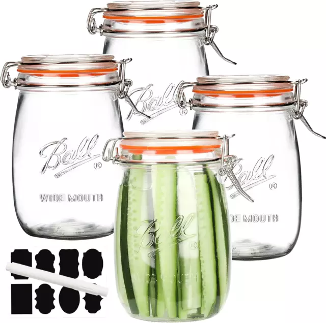 32 oz Glass Jars With Airtight Lids And Leak Proof Rubber Gasket,Wide Mouth  Mason Jars With Hinged Lids For Kitchen Canisters 1000ml, Glass Storage  Containers 4 Pack