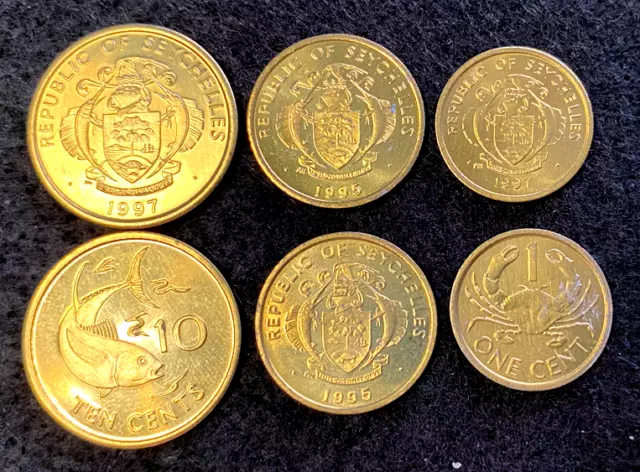 Seychelles 3 Coins Set 1, 5, 10 Cents UNC World Coins