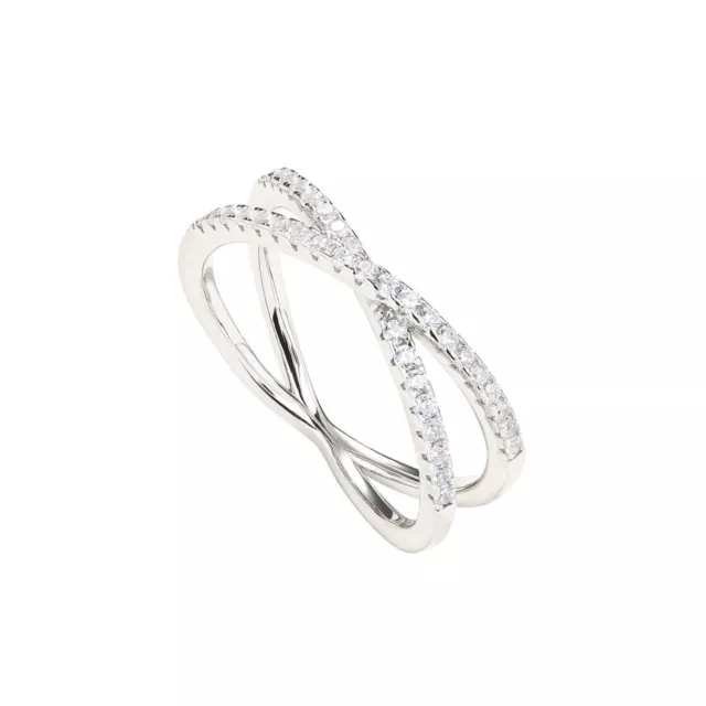 18K White Gold Created White Sapphire Criss Cross Eternity Band Plated